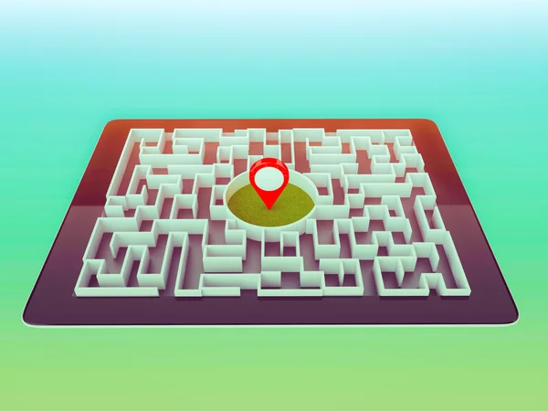 迷宫战略成功解测定方向的概念 — 图库照片