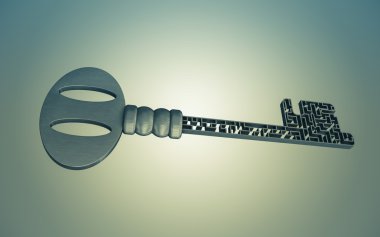 Gri bir degrade arka plan üzerinde bir labirent anahtarıdır.
