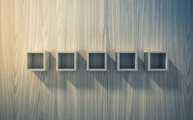 3D izole boş raf ahşap arka plan üzerinde sergi için