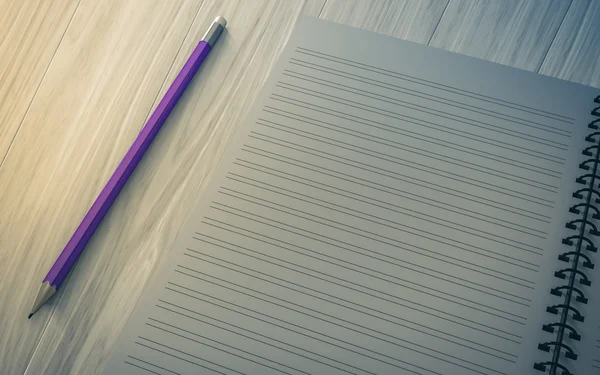 Ceruza, fa háttér kockás notebook — Stock Fotó