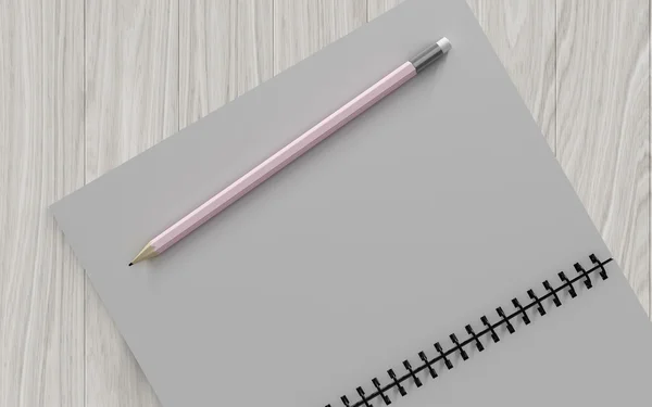 Pencil on checked notebook on wood background — Stock Photo, Image