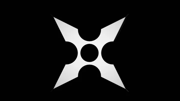 Ağ ve baskı şablonu için shuriken ninja yıldızlarının 3 boyutlu resimleme logosu. Shuriken (fırlatan yıldız), siyah arka planda farklı perspektiflerde uçan geleneksel Japon Ninja silahı