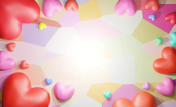 3 boyutlu sevimli kalp geçmişi renkli kalpler ve sevgililer günü için boş yer, internet ve sevgililer günü kartları. Duvar kağıtları, el ilanları, davetiyeler, posterler, broşürler, afişler.