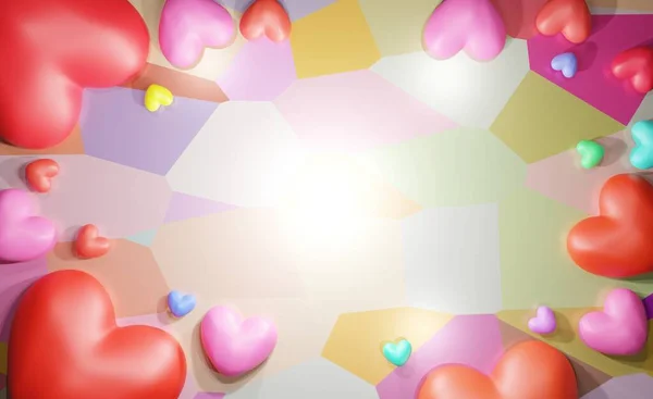 3 boyutlu sevimli kalp geçmişi renkli kalpler ve sevgililer günü için boş yer, internet ve sevgililer günü kartları. Duvar kağıtları, el ilanları, davetiyeler, posterler, broşürler, afişler.