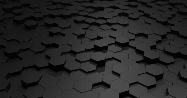 Altıgen arkaplana sahip soyut 3D arkaplan, altıgenli siyah modern teknoloji arka planı, 3D illüstrasyon, bal peteği, arı kovanı oluşturma arkaplanı