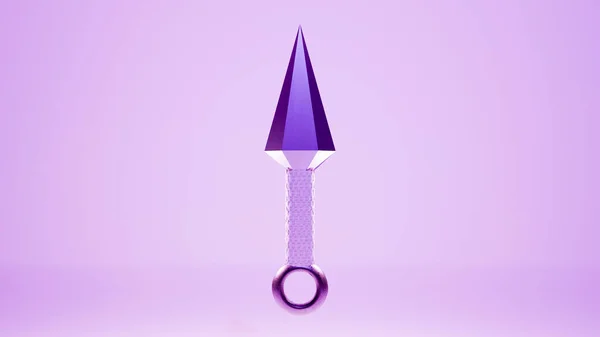 Ağ ve baskı şablonu için Ninja Kunai 'nin 3 boyutlu çizimi. Kunai (bıçak fırlatma), geleneksel Japon soğuk silahı farklı açılardan parlak bir arka planda uçuyor.