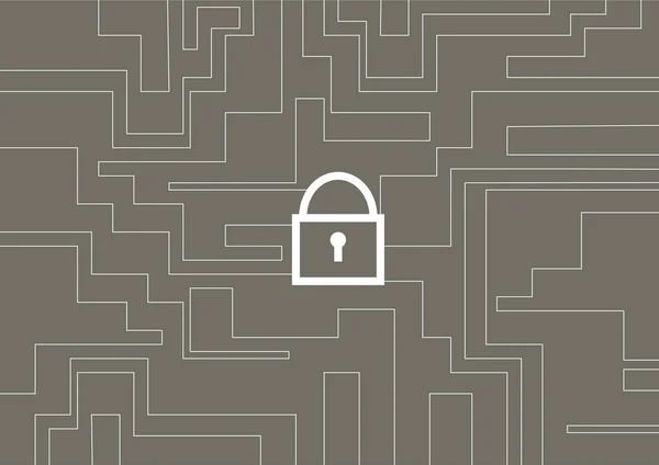 Siber güvenlik kavramı. Çizgilerden sembol kilitle ve gri arkaplanda dikdörtgen çiz