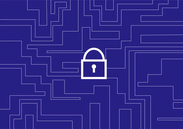 Siber güvenlik kavramı. Çizgilerden sembol kilitle ve mavi arkaplanda dikdörtgen çiz