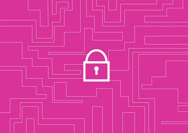 Siber güvenlik kavramı. Çizgilerden sembol kilitle ve pembe arkaplanda dikdörtgen çiz