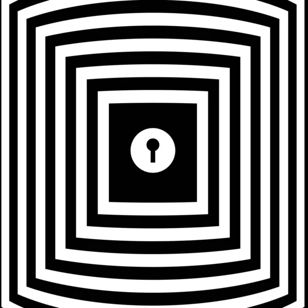 Tek renkli 3D siber güvenlik kilidi konsepti. Çizgilerden sembol kilitle ve siyah ve beyaz arkaplan optik illüzyonu üzerine dikdörtgen çiz