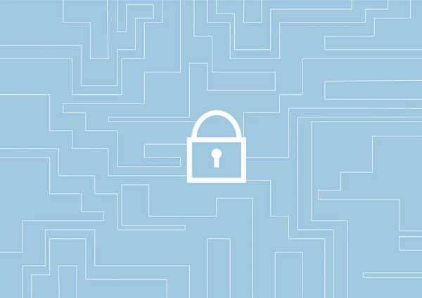 Siber güvenlik kavramı. Çizgilerden sembol kilitle ve mavi arkaplanda dikdörtgen çiz