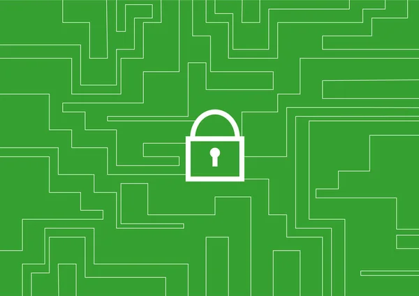 Siber güvenlik kavramı. Çizgilerden sembol kilitle ve yeşil arkaplanda dikdörtgen çiz