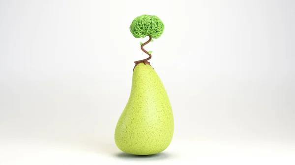 Yazdırma ve web şablonu sunumu için ağaç saplı 3 boyutlu armut. Reklam ve sosyal medya için boşluk kopyala. Web siteleri için temiz ve yumuşak 3B model