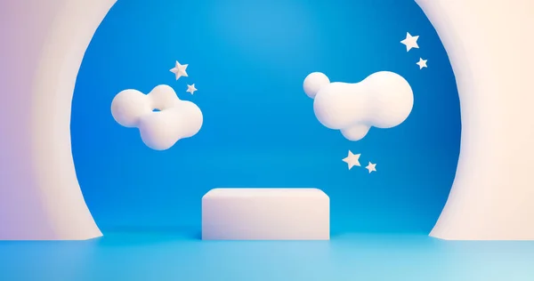 Фон Синій Візуалізація Подіумом Мінімальною Хмарною Сценою Мінімальний Дисплей Продукту — стокове фото