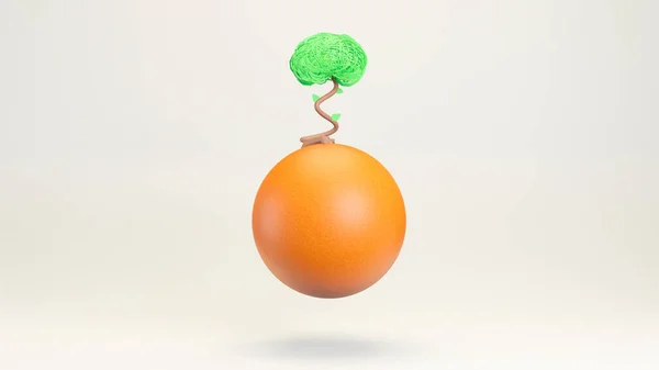 Yazdırma ve web şablonu sunumu için ağaç saplı 3 boyutlu turuncu. Reklam ve sosyal medya için boşluk kopyala. Web siteleri için temiz ve yumuşak 3B model