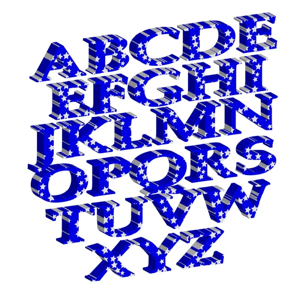 Αλφάβητο μπλε λευκό αστέρια — Διανυσματικό Αρχείο
