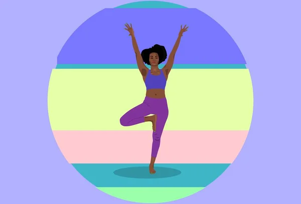 Beautiful Woman African American Girl Pink Leggings Shirt Does Yoga — Stock Photo, Image