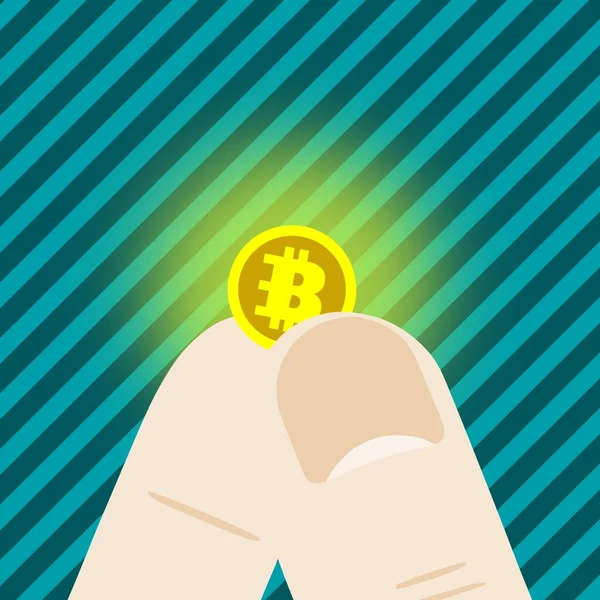 Illustration Hand Holds Bitcoin — Stock Vector