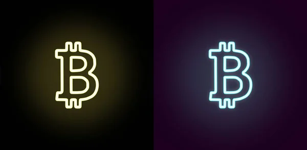 Bitcoin Neon Sign Dark Background — Stock Vector