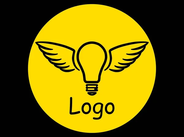 Icona Della Lampadina Nero Logo Testo — Foto Stock