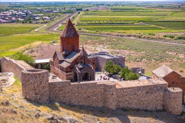 Ermeni manastırı, Khor Virap, manzara, mavi gökyüzü, bulutlar