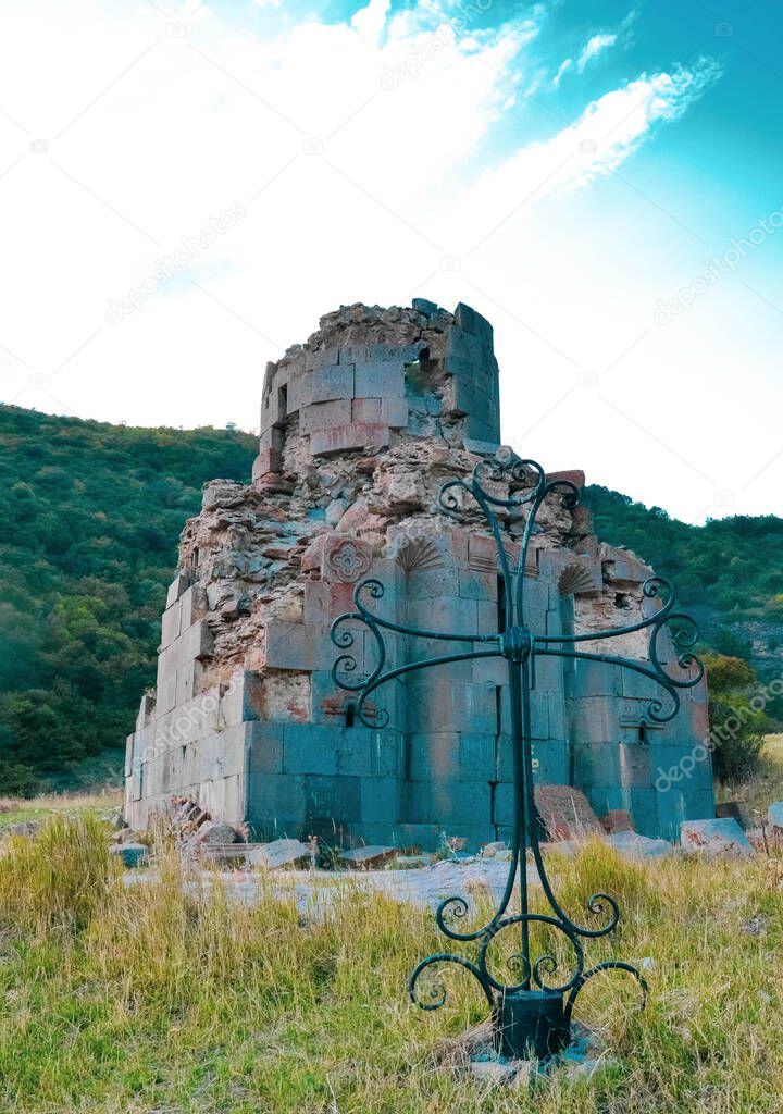 Mayravank Monastery, a monastic complex, 3 km north-east of Solak village, Kotayk region, Armenia, on a hillside.