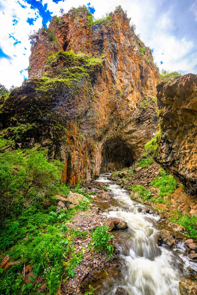 The waterfall in Jermuk, Vayots Dzor Province, Armenia. Jermuk Waterfall , landscape. Beautiful view of waterfall.