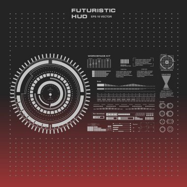 Düz tasarımda gelecekçi siyah-beyaz HUD, sanal dokunmatik kullanıcı arayüzü