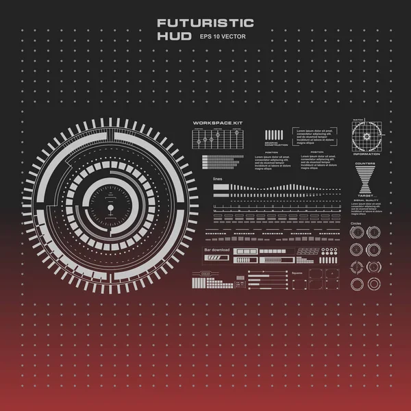 Футуристичний Чорно Білий Hud Віртуальний Сенсорний Інтерфейс Користувача Плоскому Дизайні — стоковий вектор