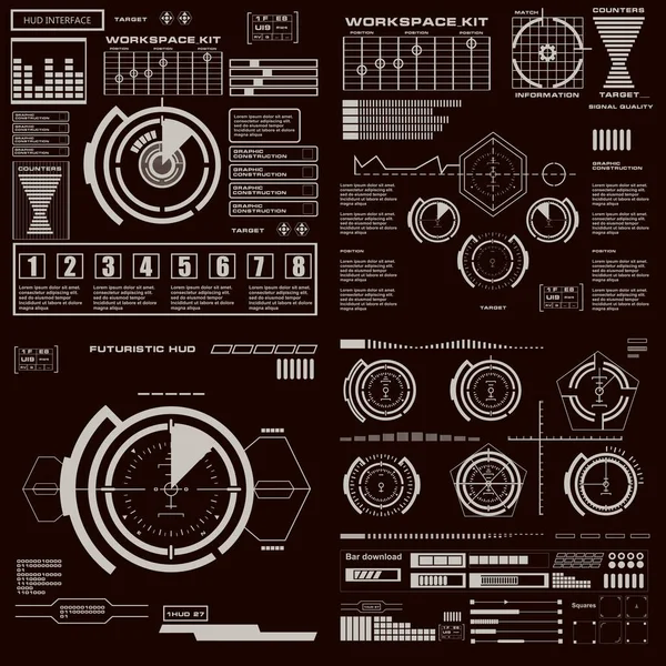 Hud Blanco Negro Futurista Interfaz Usuario Táctil Virtual Diseño Plano — Archivo Imágenes Vectoriales