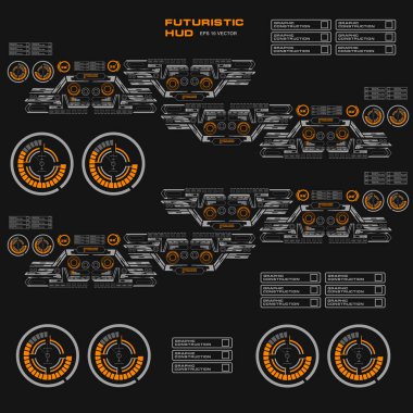 Düz tasarımda gelecekçi siyah-beyaz HUD, sanal dokunmatik kullanıcı arayüzü