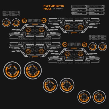 Düz tasarımda gelecekçi siyah-beyaz HUD, sanal dokunmatik kullanıcı arayüzü