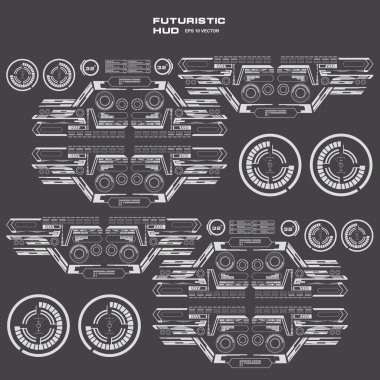 Düz tasarımda gelecekçi siyah-beyaz HUD, sanal dokunmatik kullanıcı arayüzü