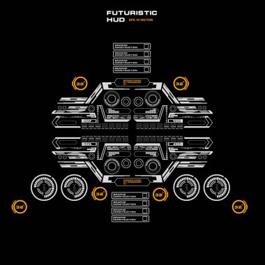 Düz tasarımda gelecekçi siyah-beyaz HUD, sanal dokunmatik kullanıcı arayüzü