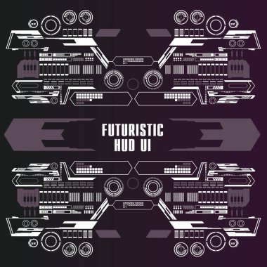 Düz tasarımda gelecekçi siyah-beyaz HUD, sanal dokunmatik kullanıcı arayüzü
