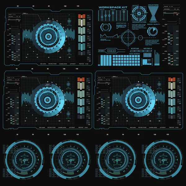 Interfaz Usuario Táctil Gráfica Virtual Azul Futurista — Vector de stock