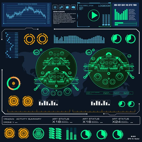 Futurista Azul Virtual Interface Usuário Toque Gráfico —  Vetores de Stock