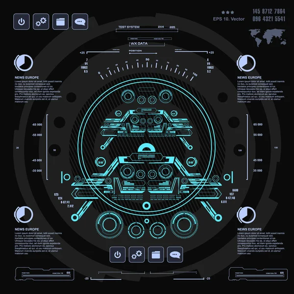Футуристический Синий Графический Сенсорный Пользовательский Интерфейс — стоковый вектор