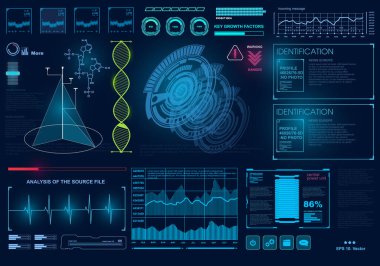 Gelecekçi mavi sanal grafik dokunmatik kullanıcı arayüzü