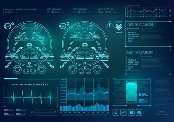 Antarmuka Pengguna Grafis Virtual Sentuh Biru Futuristik - Stok Vektor