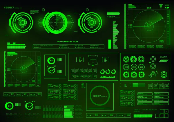 Interfaz Usuario Virtual Táctil Verde Futurista — Vector de stock