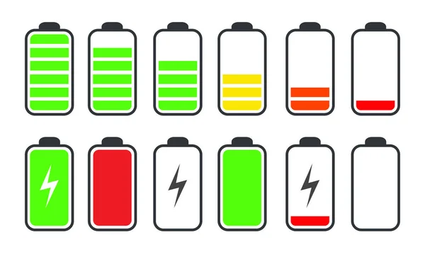 Téléphone état de charge de la batterie symboles plats ensemble — Image vectorielle