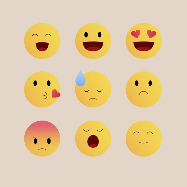 Colección de reacciones emoticones planos en un diseño plano. — Vector de stock