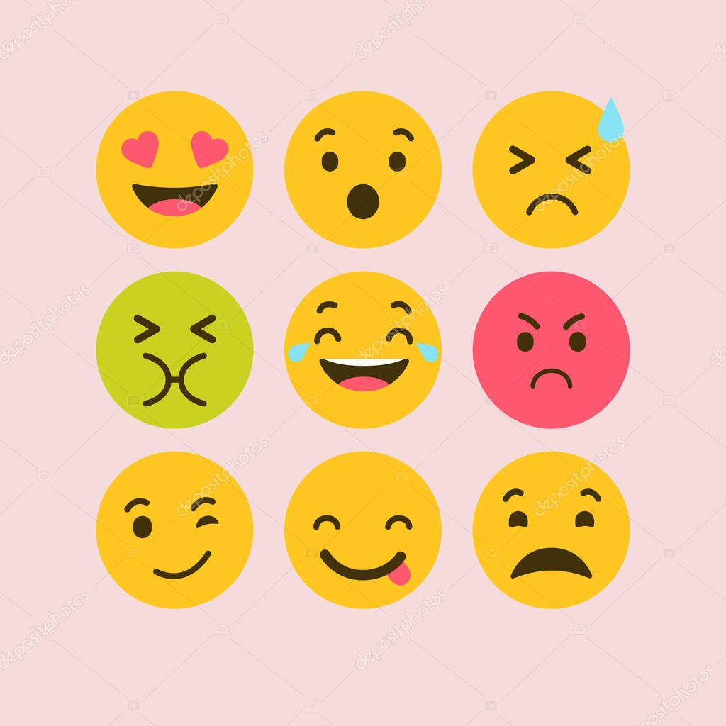 Set of emoticon smile icon in a flat design.