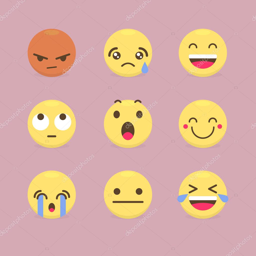 Set of emoticon smile icon in a flat design.