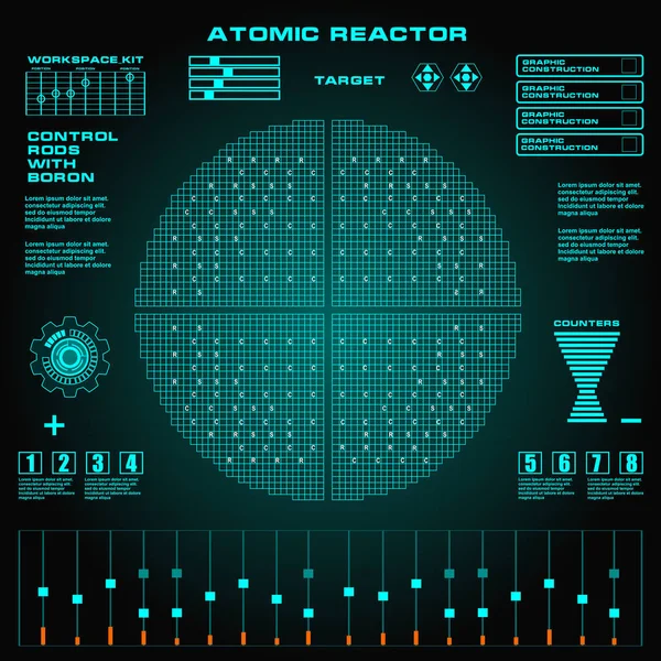 Reaktor Atomowy Futurystyczny Wirtualny Graficzny Interfejs Użytkownika Dotykowego — Wektor stockowy