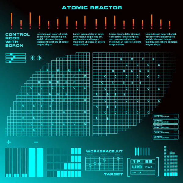 Reaktor Atomowy Futurystyczny Wirtualny Graficzny Interfejs Użytkownika Dotykowego — Wektor stockowy