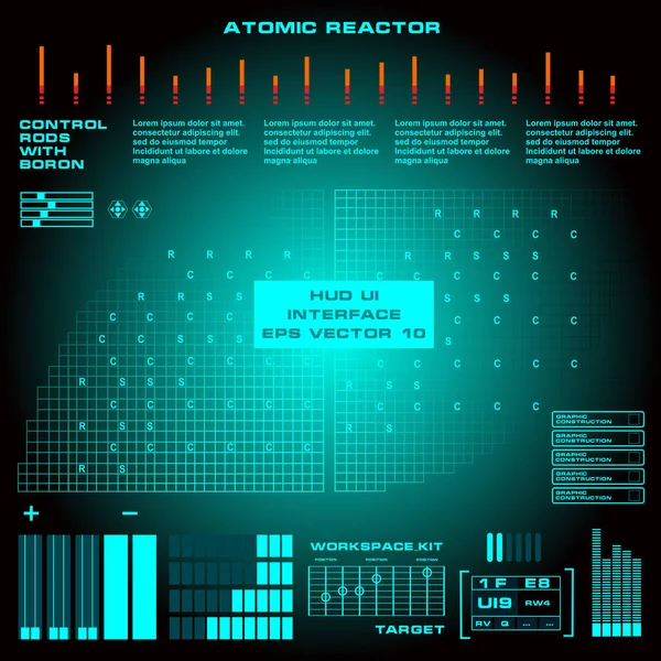 Reaktor Atomowy Futurystyczny Wirtualny Graficzny Interfejs Użytkownika Dotykowego — Wektor stockowy