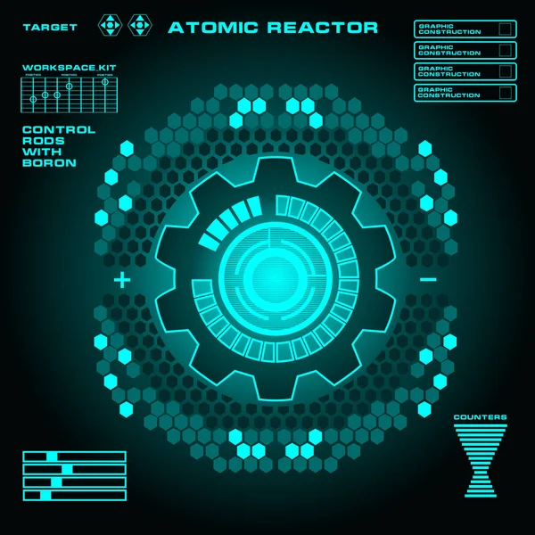 Reaktor Atomowy Futurystyczny Wirtualny Graficzny Interfejs Użytkownika Dotykowego — Wektor stockowy