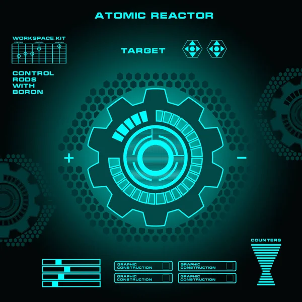 Reaktor Atomowy Futurystyczny Wirtualny Graficzny Interfejs Użytkownika Dotykowego — Wektor stockowy